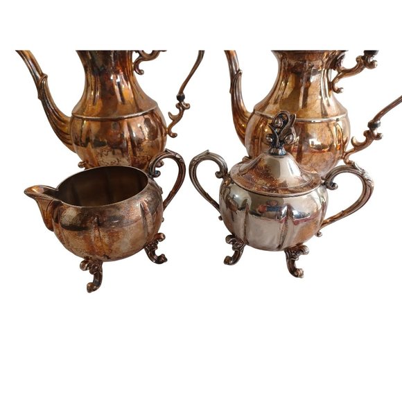 English Silver Mfg Corp USA 4 Pc Coffee Tea Set 2 Pots Sugar Creamer Silverplate - Picture 3 of 12